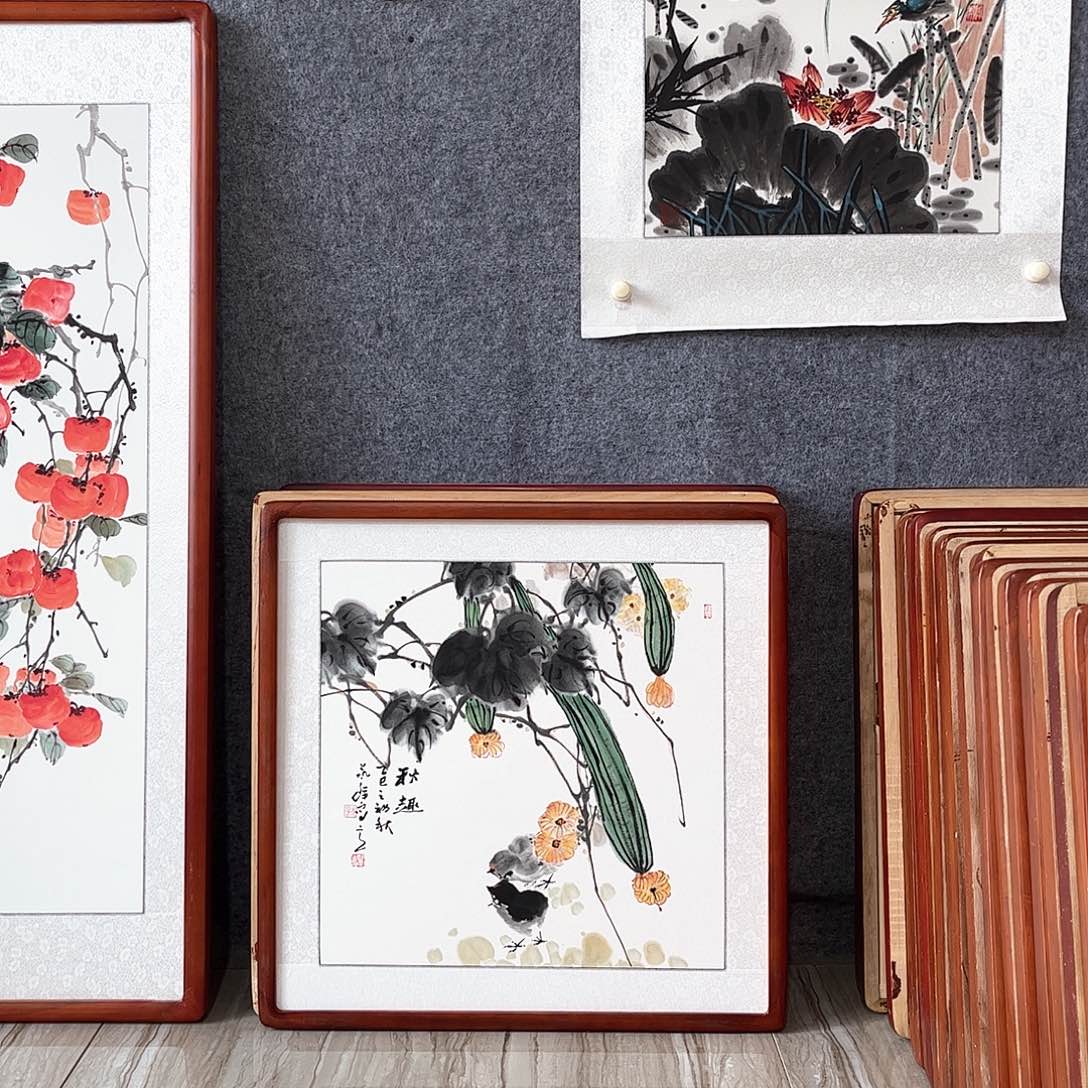 国画书画作品带框63×63