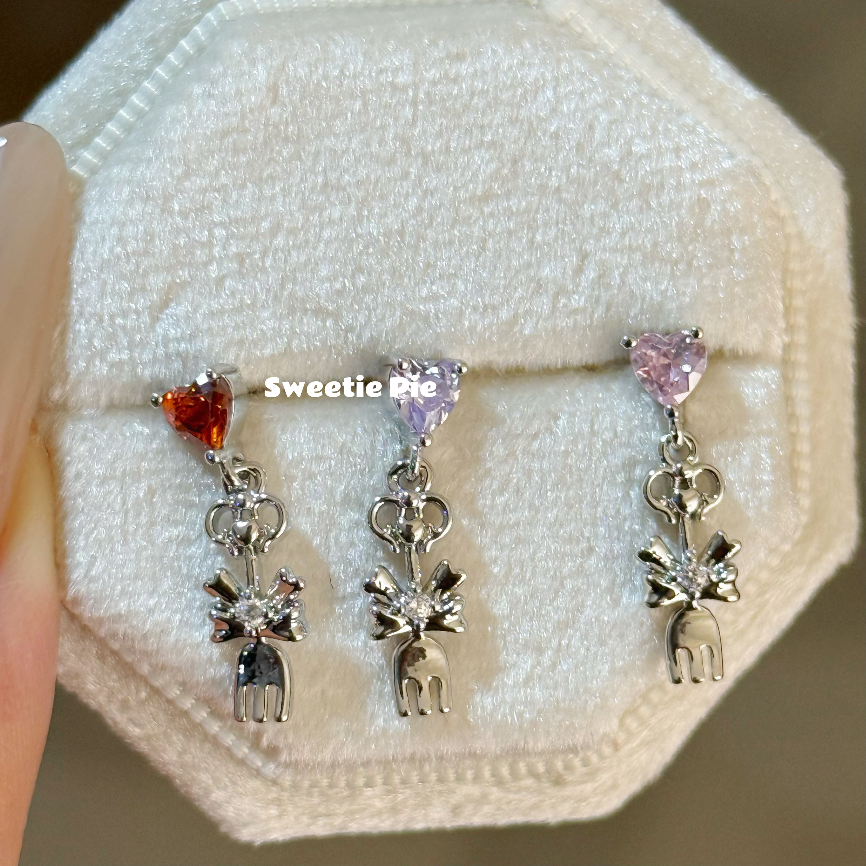 钛钢锆石耳饰 可爱精致叉子蛋糕耳垂耳骨钉耳钉可爱气质小众甜美