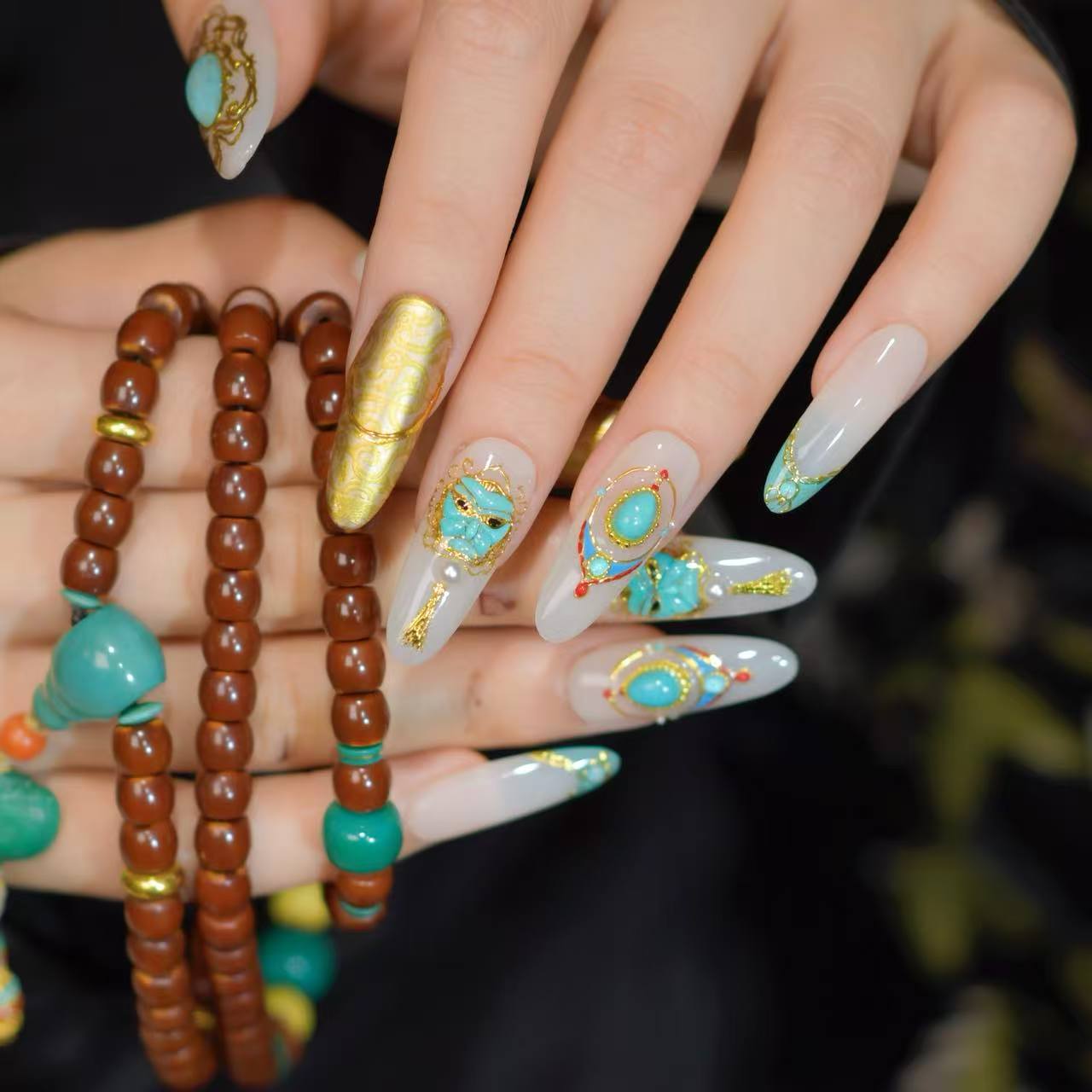 文玩绿松@【三星堆】寇丝妮 纯手工穿戴式美甲