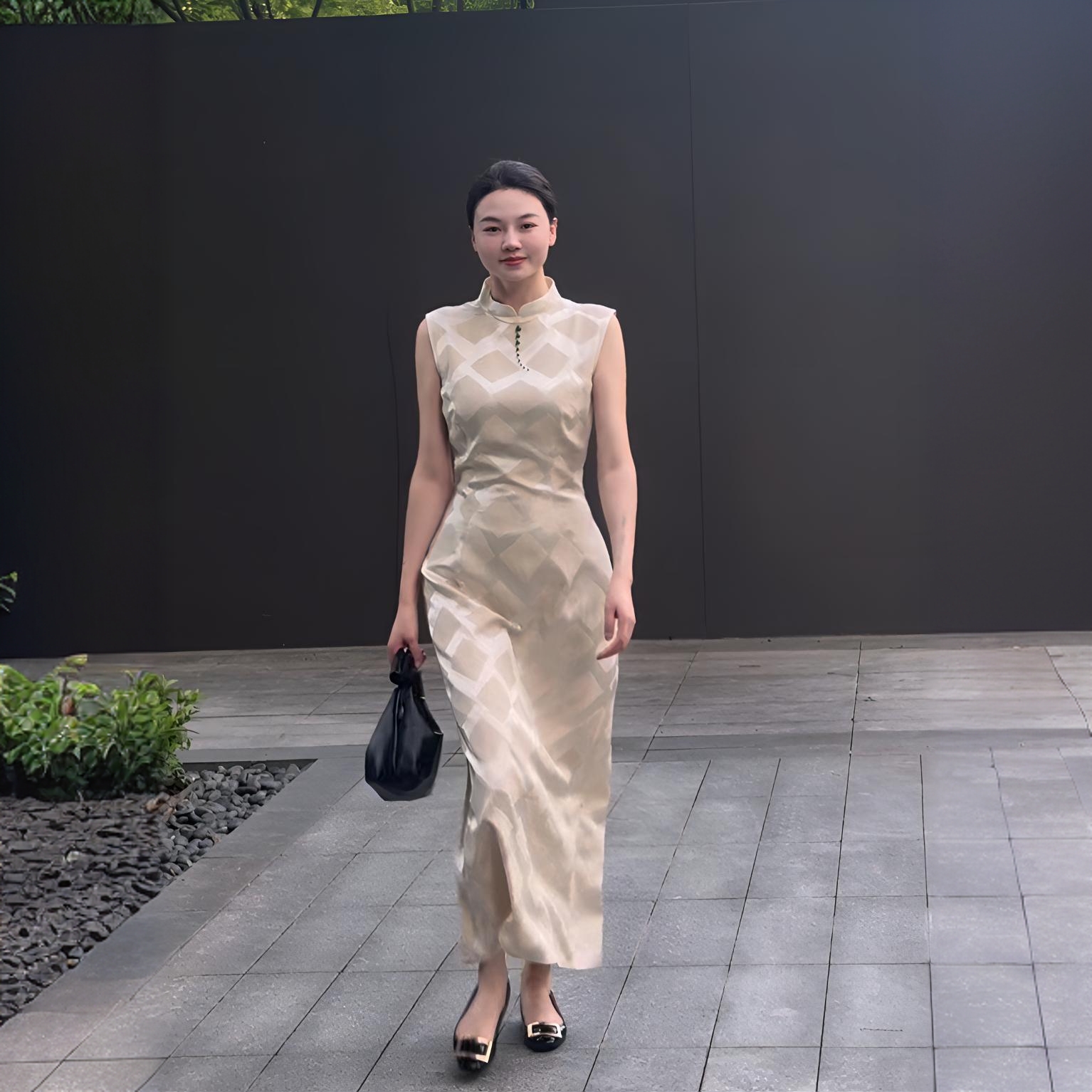 CSGL/【青瓷映夏】复古日常气质旗袍 长款无袖后开叉