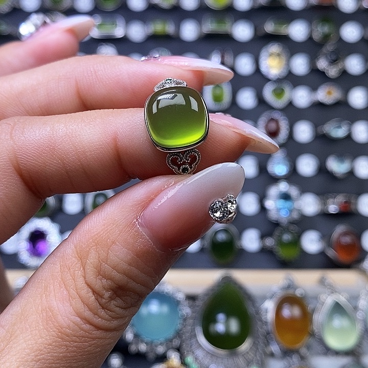 岫玉戒指银S925镶嵌6*戒指