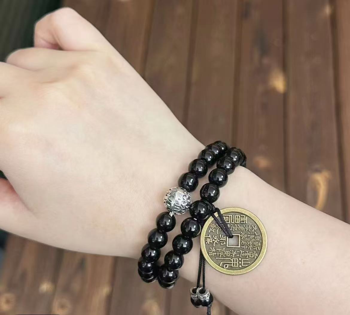 黑曜石双圈山鬼手串（无礼盒）