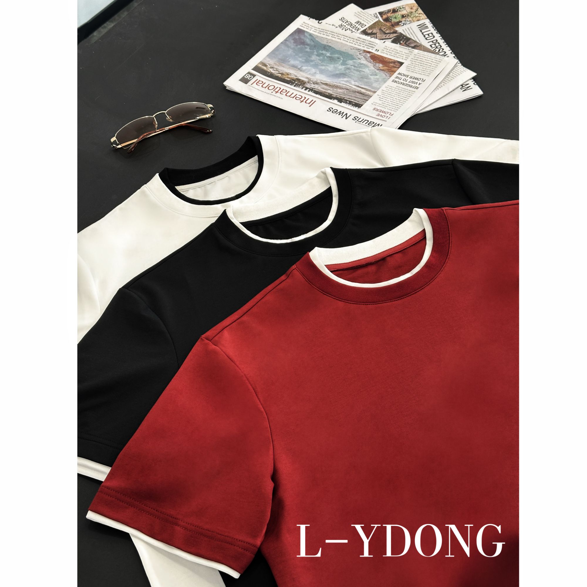 L-YDONG【层次拼接】定制老钱风夏季轻奢休闲设计感时尚男T恤7532