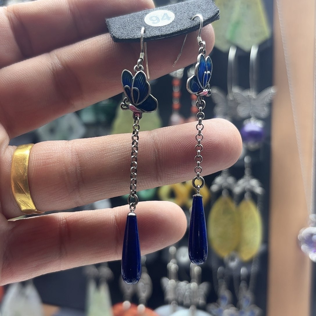 青金石耳饰银S925镶嵌文*文