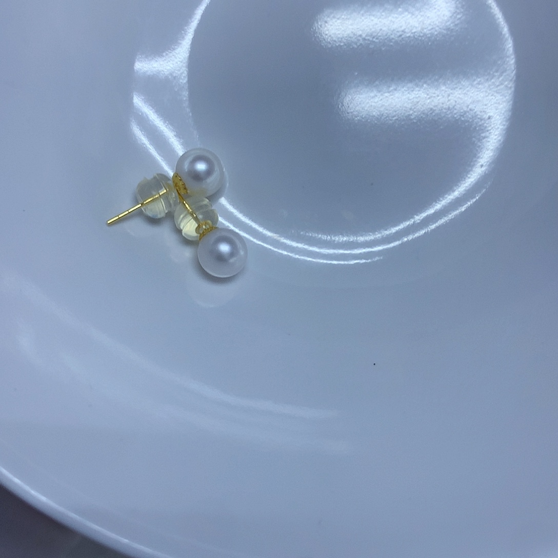 淡水珍珠18K金镶嵌耳饰6-7