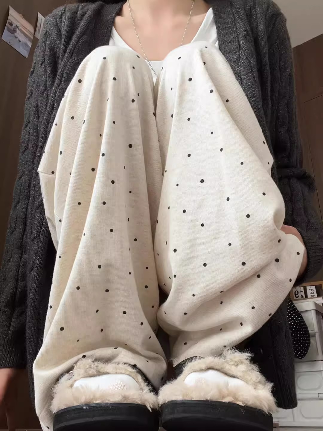 大码300斤波点运动糯米裤女胖mm梨形身材高腰宽松显瘦慵懒裤子ins