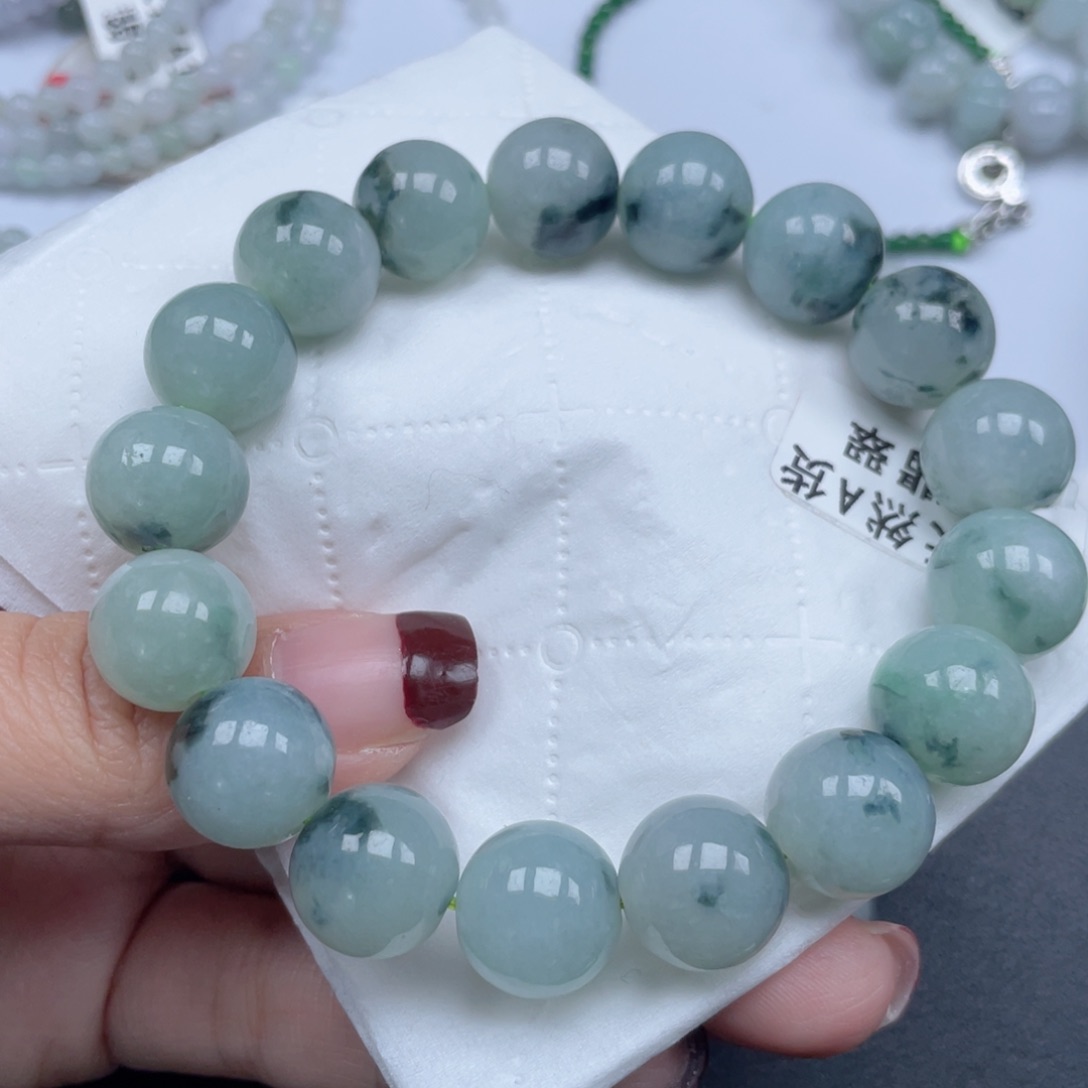 翡翠手链未镶嵌୧****纯天然a货缅甸翡翠包邮12.6mm