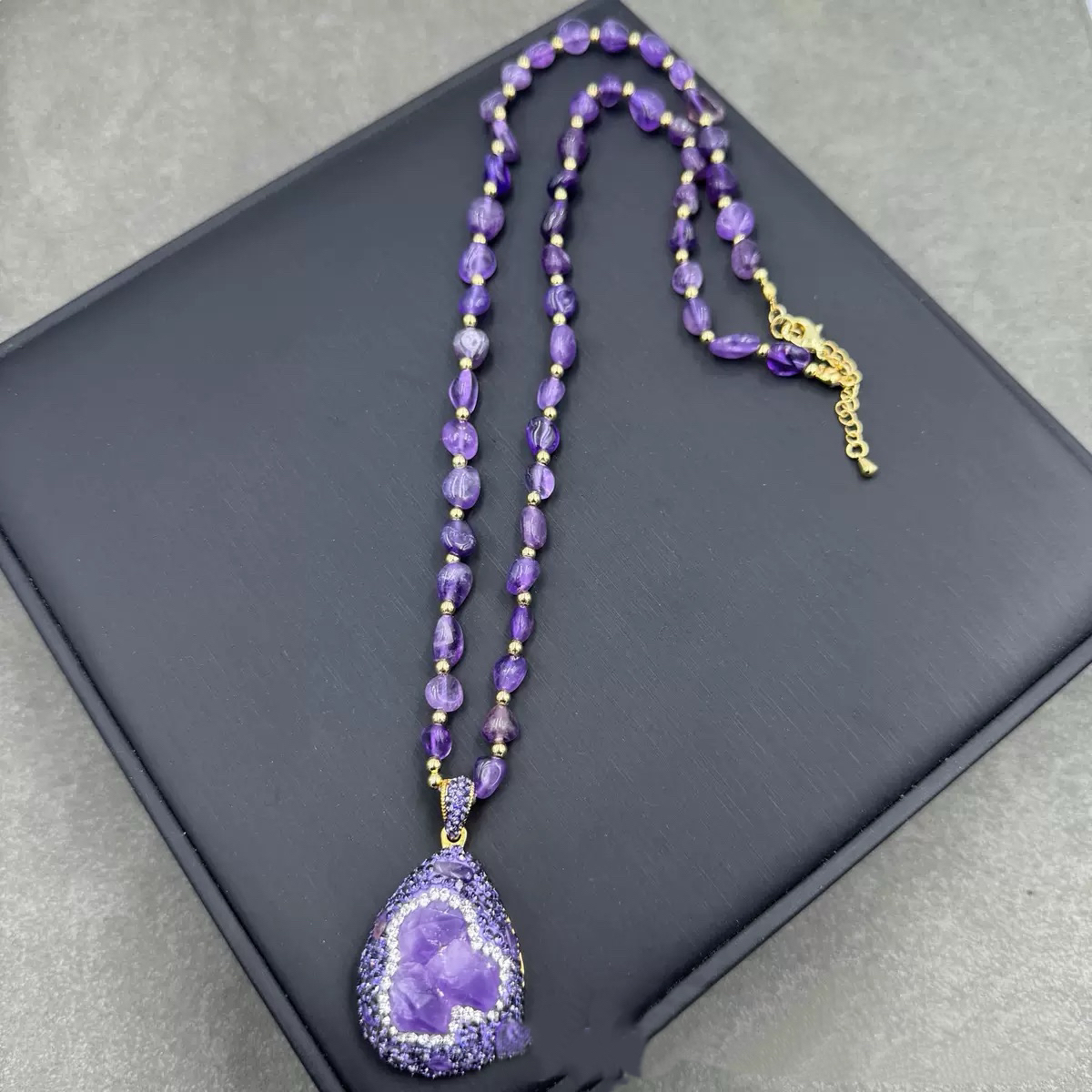 非金属珐琅项链 高级精美紫水晶项链+戒指