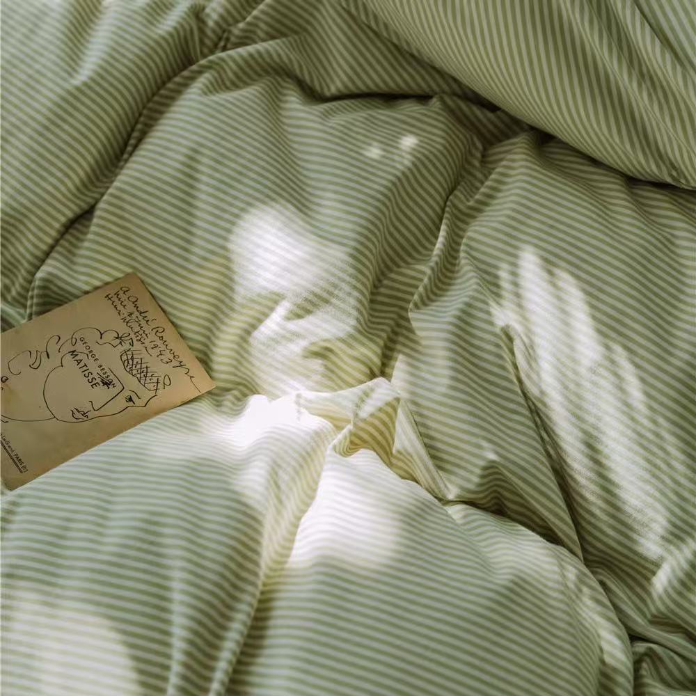 [外贸仓清货]简约条纹绿色彩棉被套针织棉纯棉双人学生被罩单双人