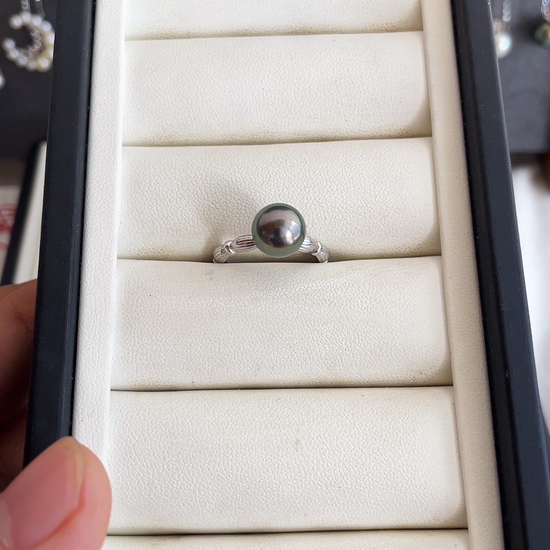 银S925镶嵌戒圈海水珍珠