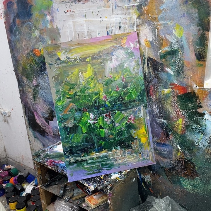 捉***妖横款抽象荷花现代装饰画