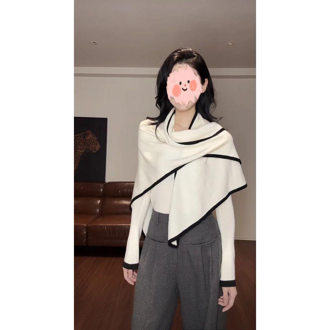 4709【12.18LWJ】时尚气质百搭V领针织上衣披肩两件套 T6