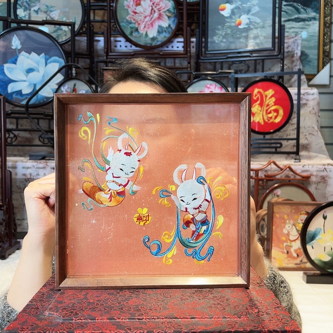 织绣苏绣摆台胡桃木手工双面