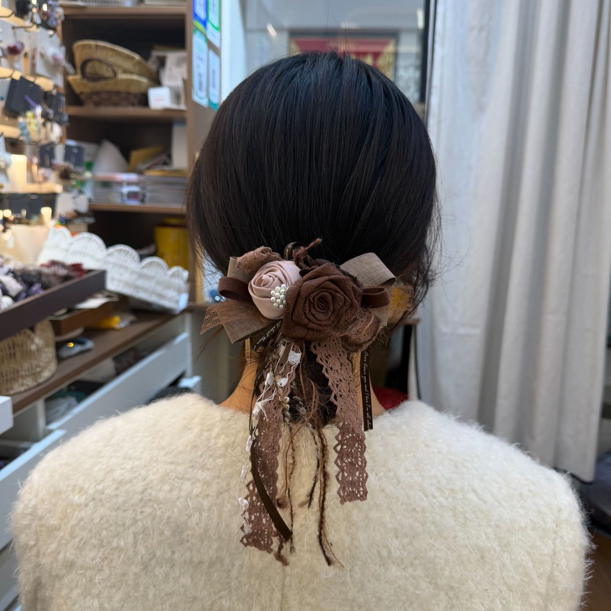 重工发圈咖色玫瑰气质优雅百搭发绳