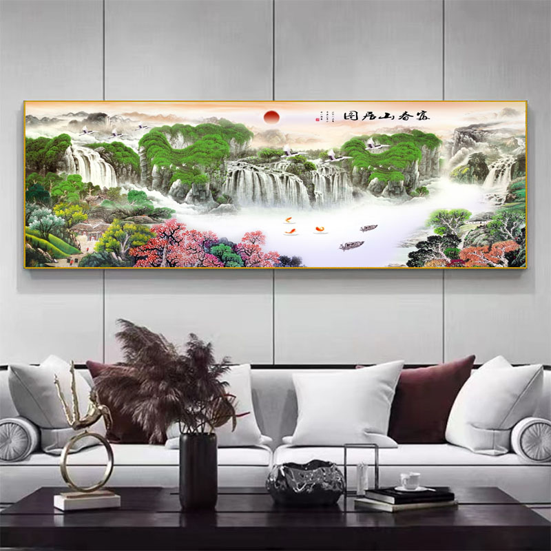 富春山居图挂画客厅装饰画沙发背景墙新中式茶室挂画晶瓷装饰画