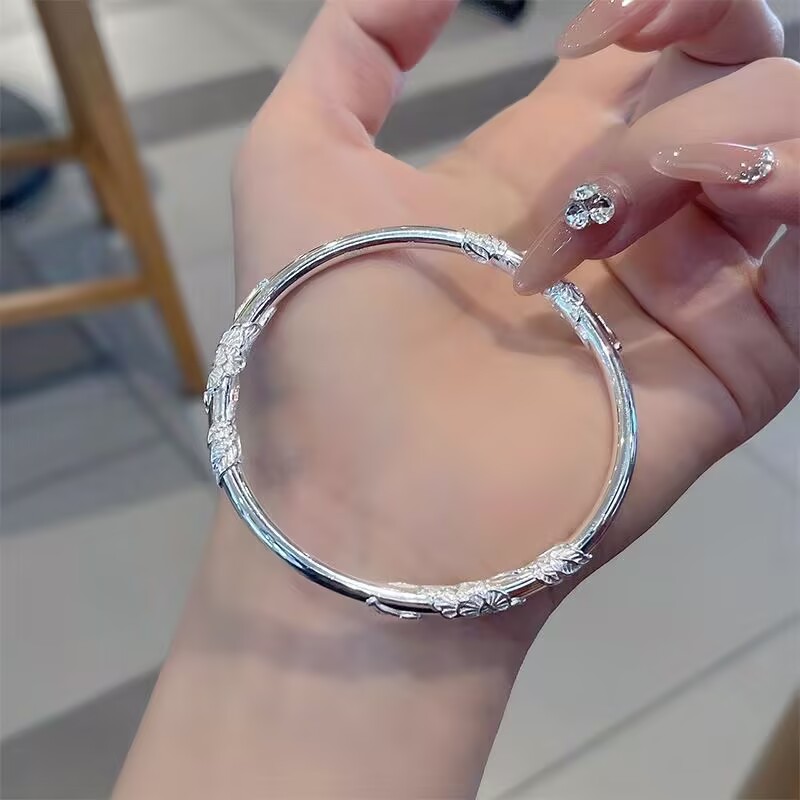 足银手镯 114号链接 繁花似锦手镯女生实心足银镯子闺蜜生日礼物