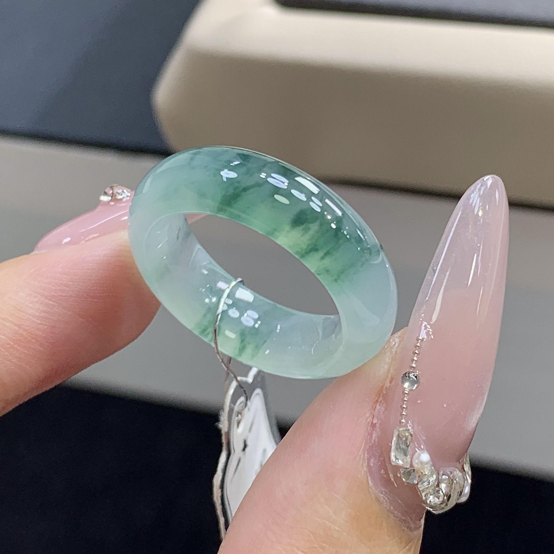 14圈 缅甸天然翡翠 冰飘蓝花翡翠戒圈尺寸17.1-6.4-4.1mm