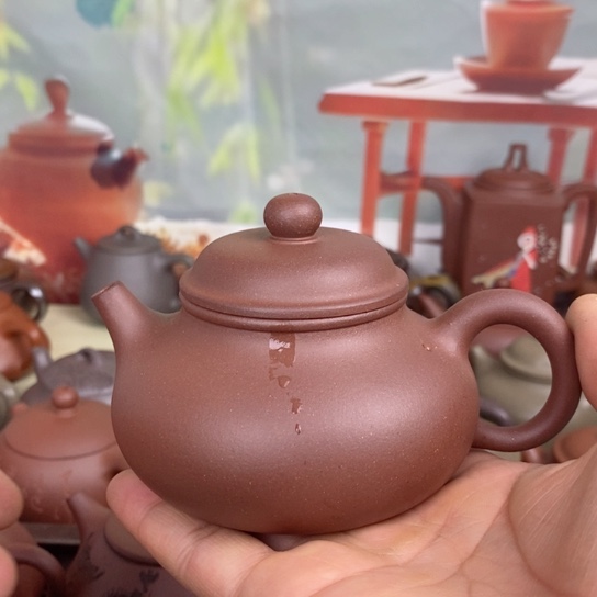 紫砂茶壶风釉200cc容天羊角山紫泥半手工