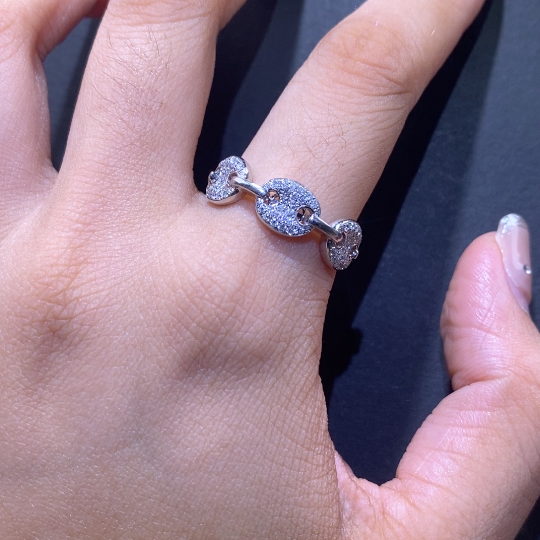 戒指/指环18K金镶嵌钻石k白三个猪鼻子戒指