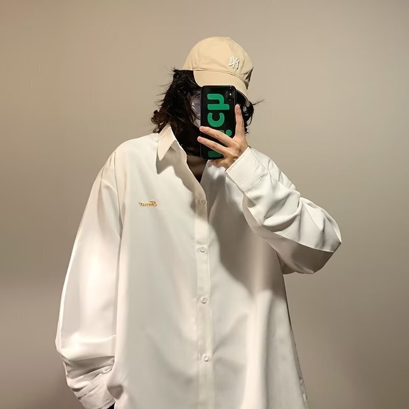 198春秋季长袖衬衫男女日系港风ins宽松衬衣潮流百搭休闲上衣chic