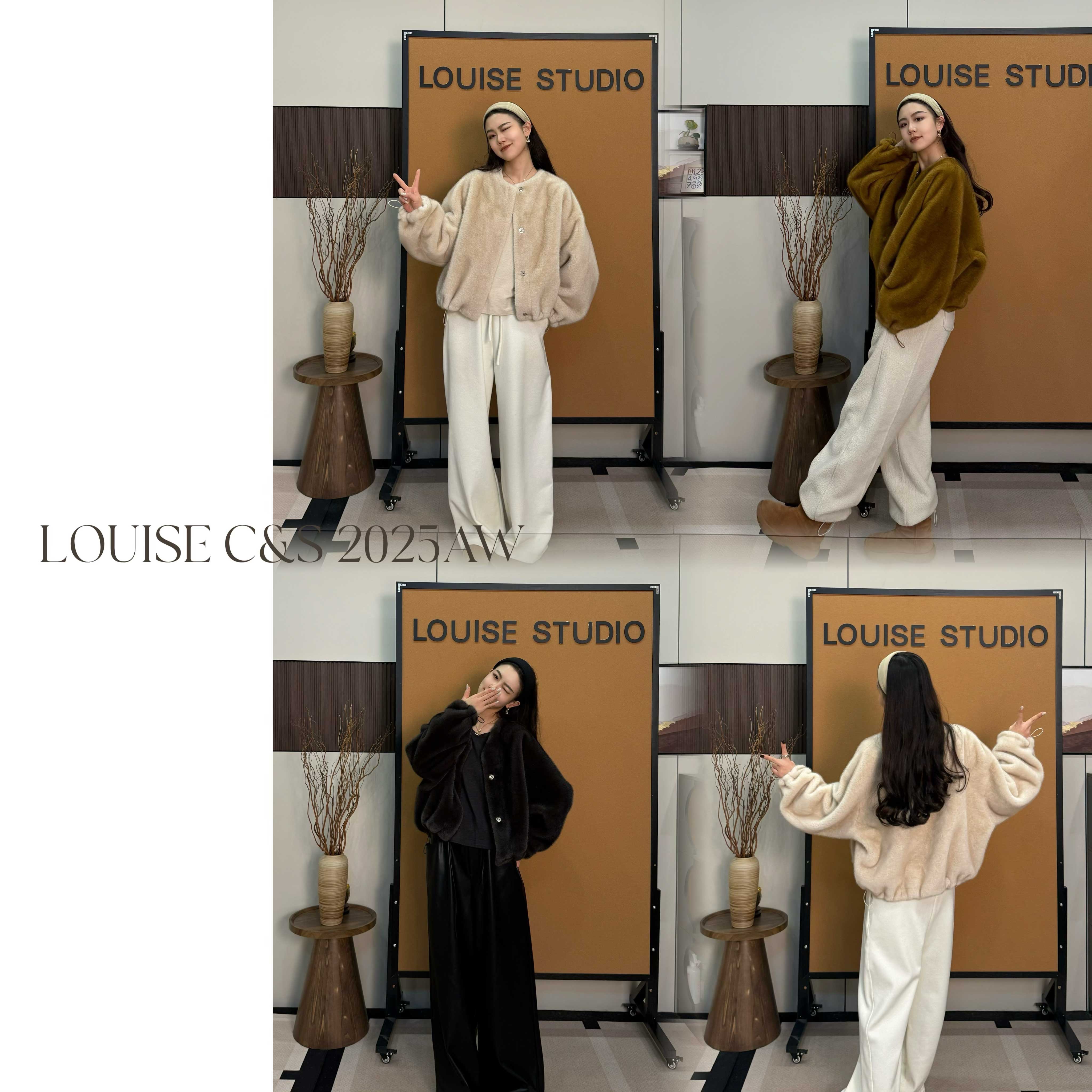 LOUISE【时髦精战袍】圆领蝙蝠袖抽绳宽松款百搭慵懒风保暖毛毛外套