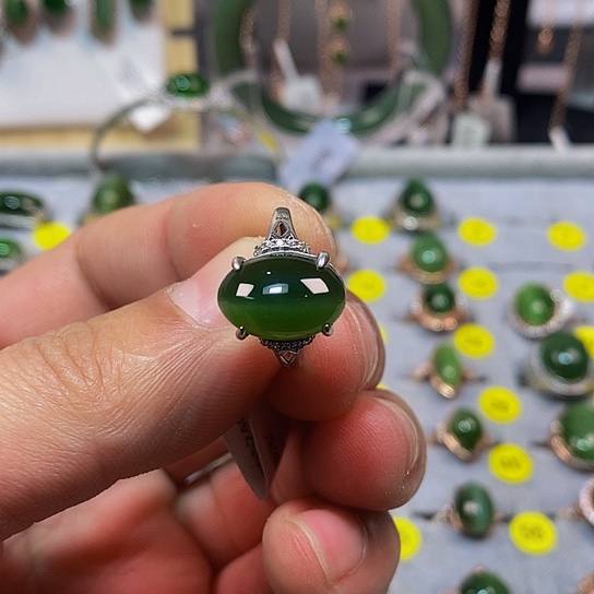 和田玉（碧玉）戒指银S925镶嵌