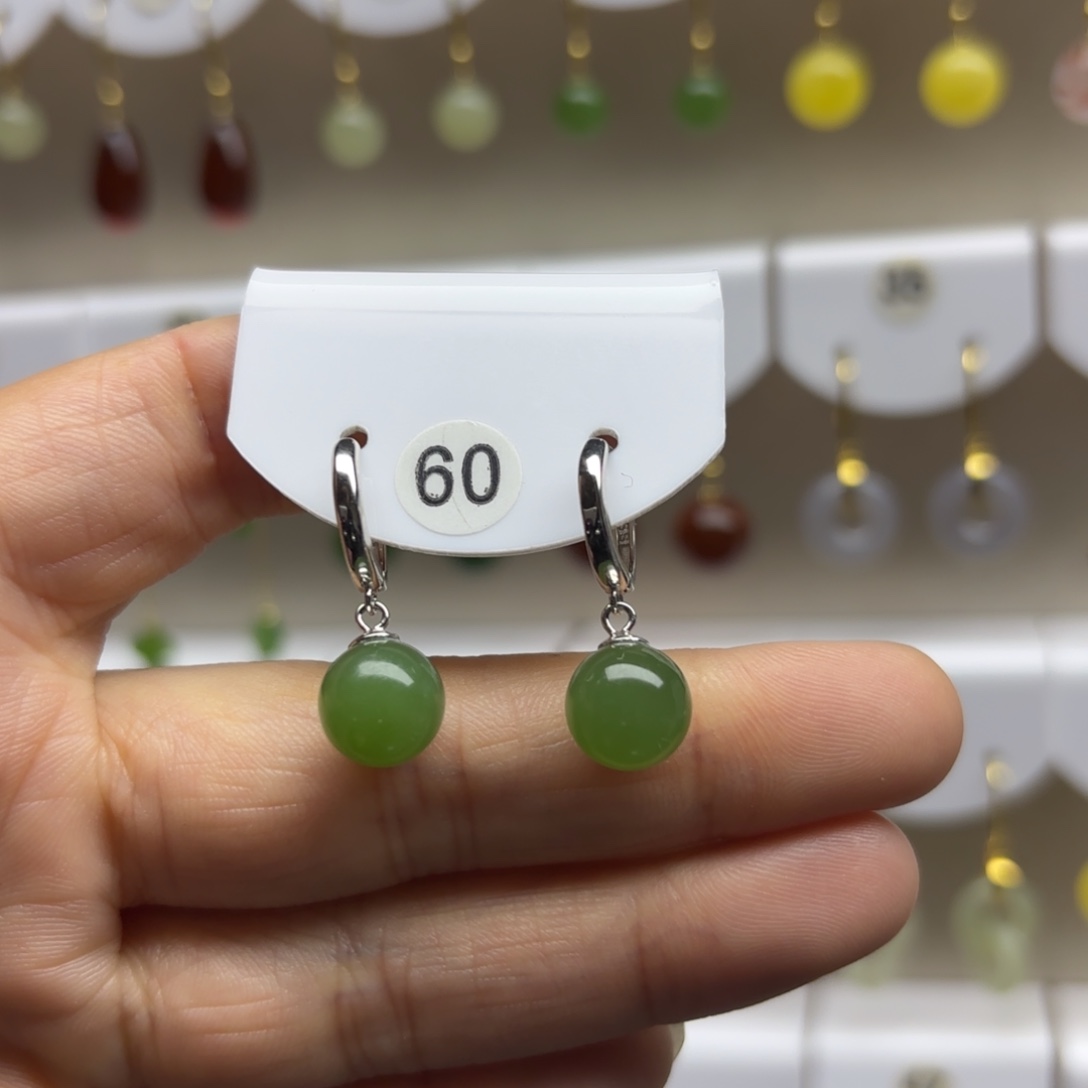 和田玉银S925镶嵌耳饰