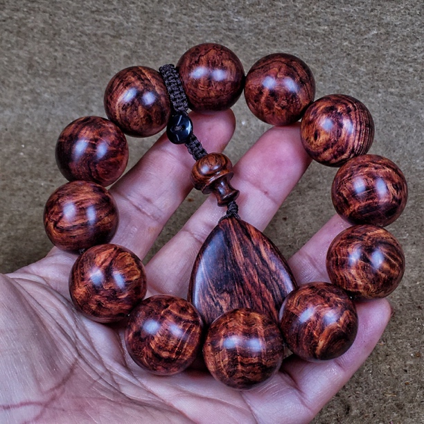 海南黄花梨老料油梨2.0虎皮纹水波文玩手串