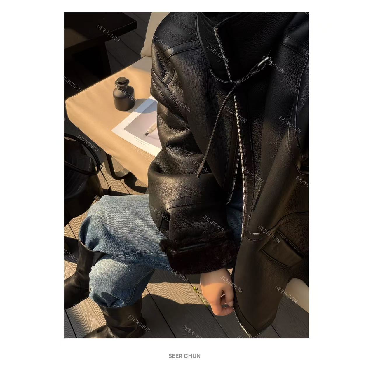 SEER CHUN “戛纳黑”皮毛一体外套 20613