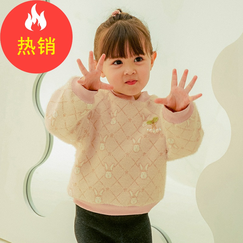 品牌女童加绒卫衣水貂绒冬装儿童洋气加厚套头上衣XGE37206