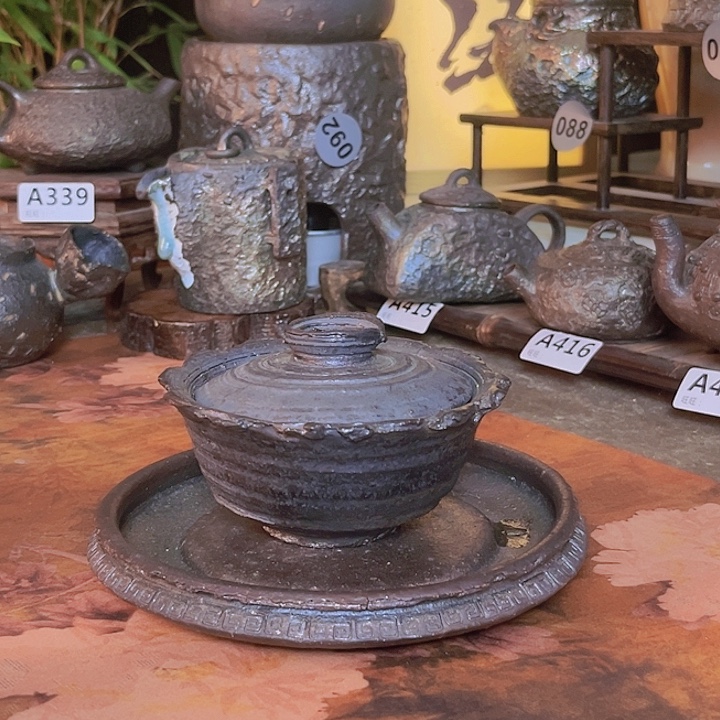 非比柴烧纯手工制作盖碗