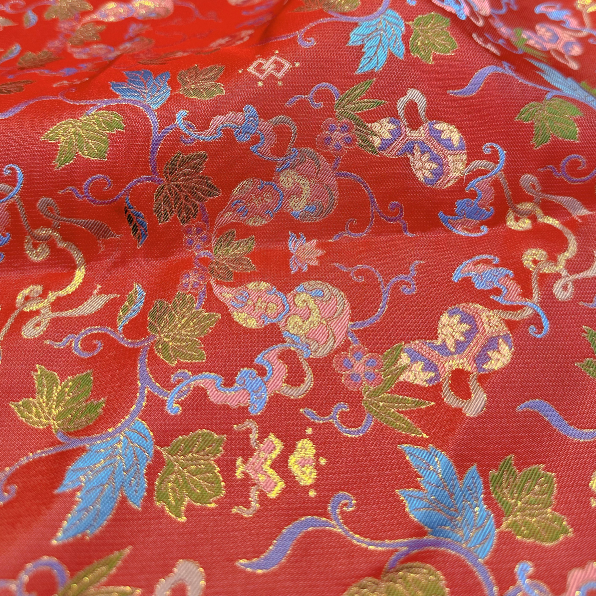 钱小萍品牌红色福禄绵延宋锦做手机壳葫芦发夹手工碎布料