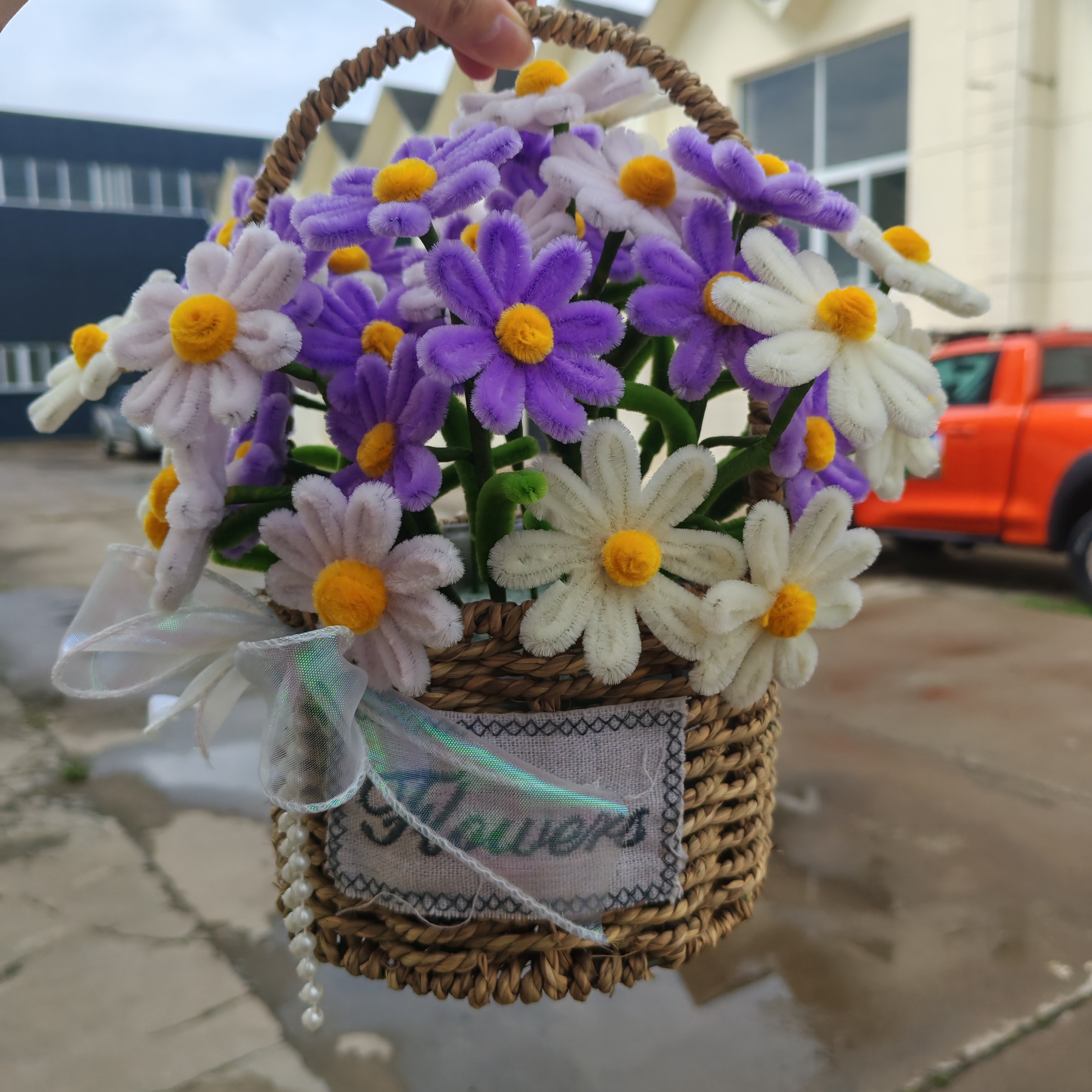 田园风扭扭棒雏菊花篮适合客厅餐厅