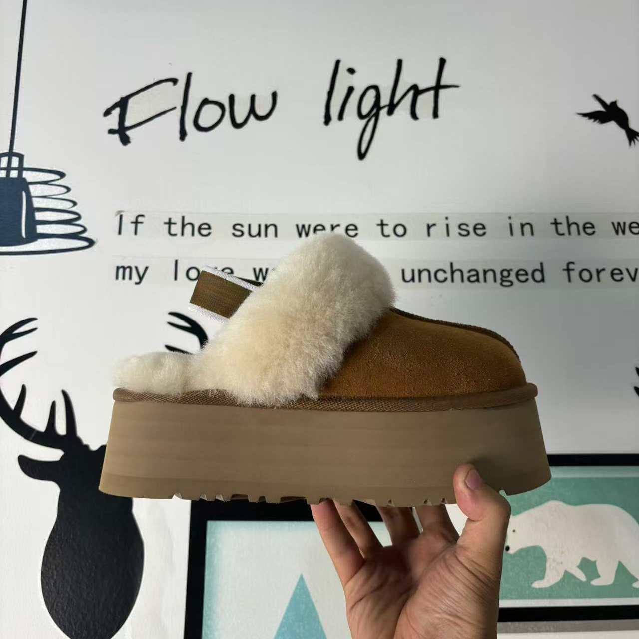 【5cm绑带星拖全新未拆封】秋冬桑坡雪地靴羊皮毛一体毛毛拖外穿