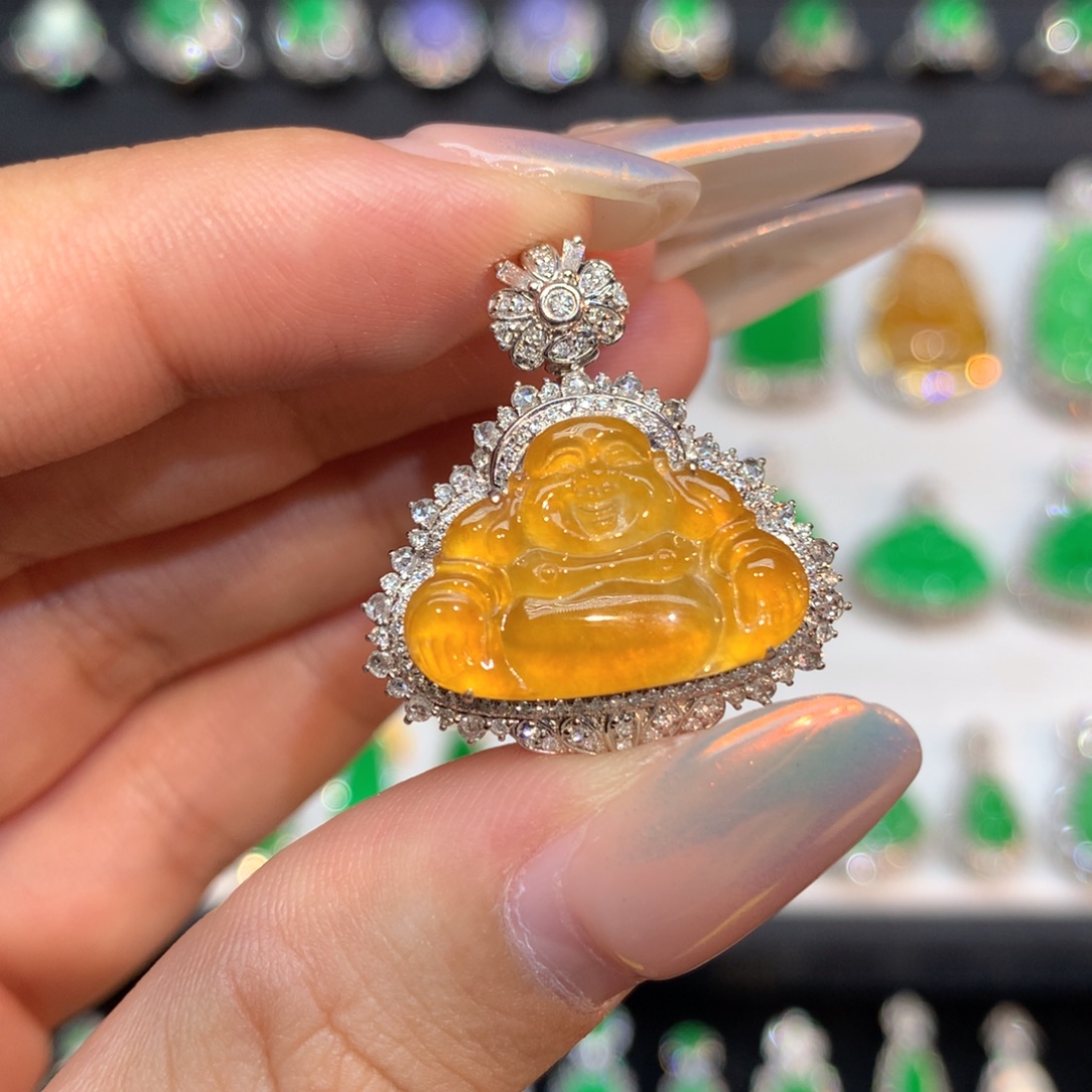 翡翠18K金镶嵌吊坠(不含链)