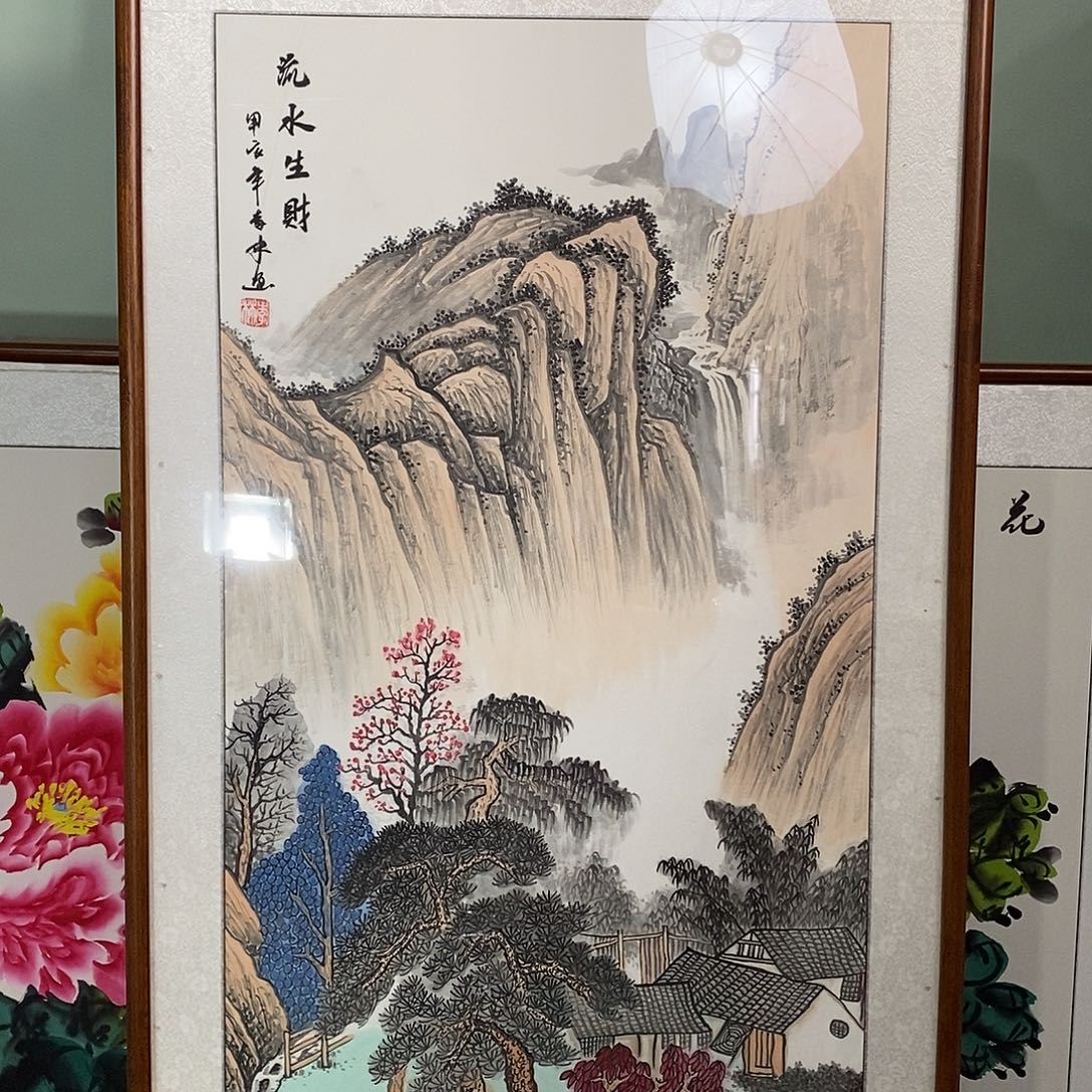 国画带框尺寸62✖️122厘米手绘