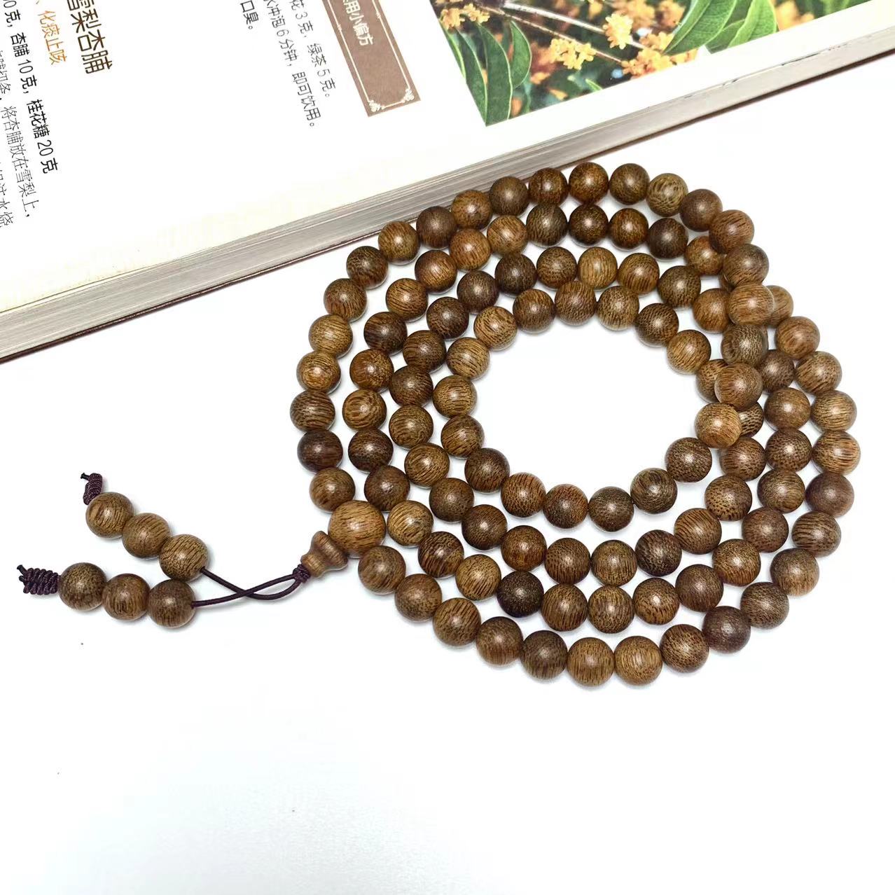 沉香【天禧】越南芽庄白奇楠金丝软丝玉化虎斑0.8*108颗沉水收藏款