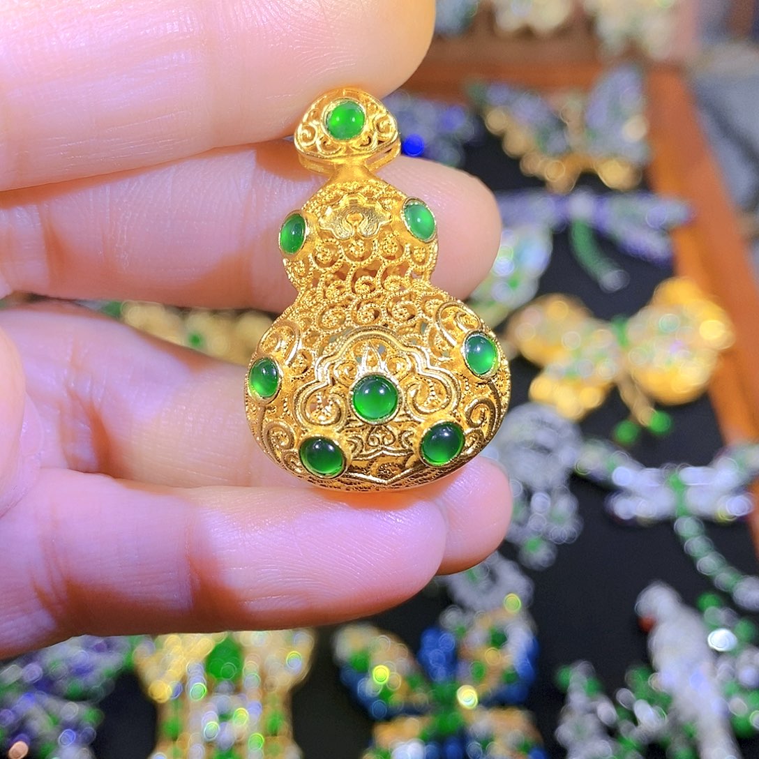 吊坠(不含链)银S925镶嵌翡翠