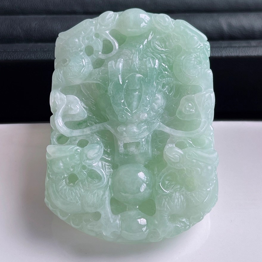 天然A货翡翠九龙至尊吊坠缅甸老坑满色十二生肖玉龙牌挂件男女款