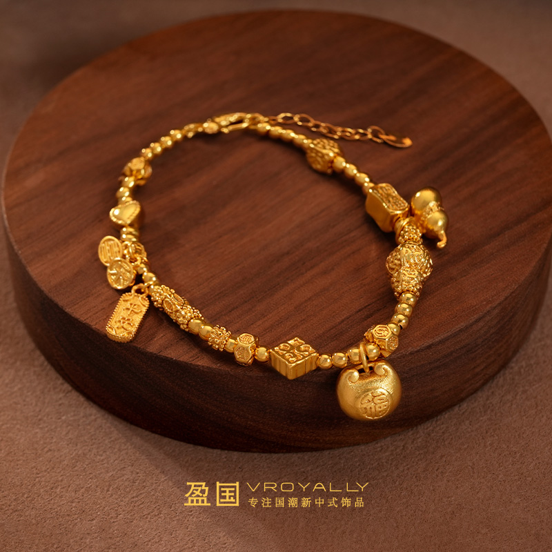 铜合金手链 【福葫缠金】小胖福葫芦盘缠手链金色复古风古法新中式