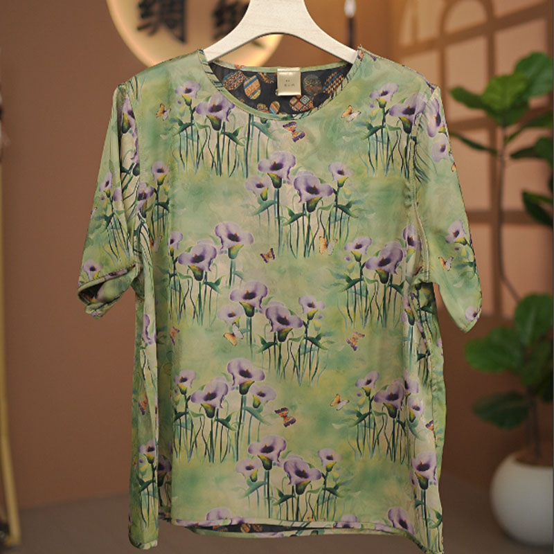 2509圆领常规款碎花宽松型中老年女装休闲风常规通勤风2025-9