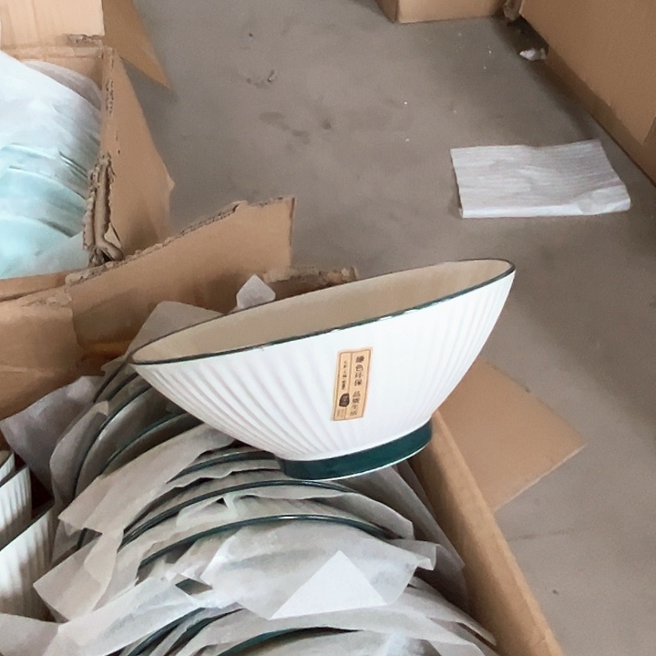 正品绿边斗笠碗4支面碗