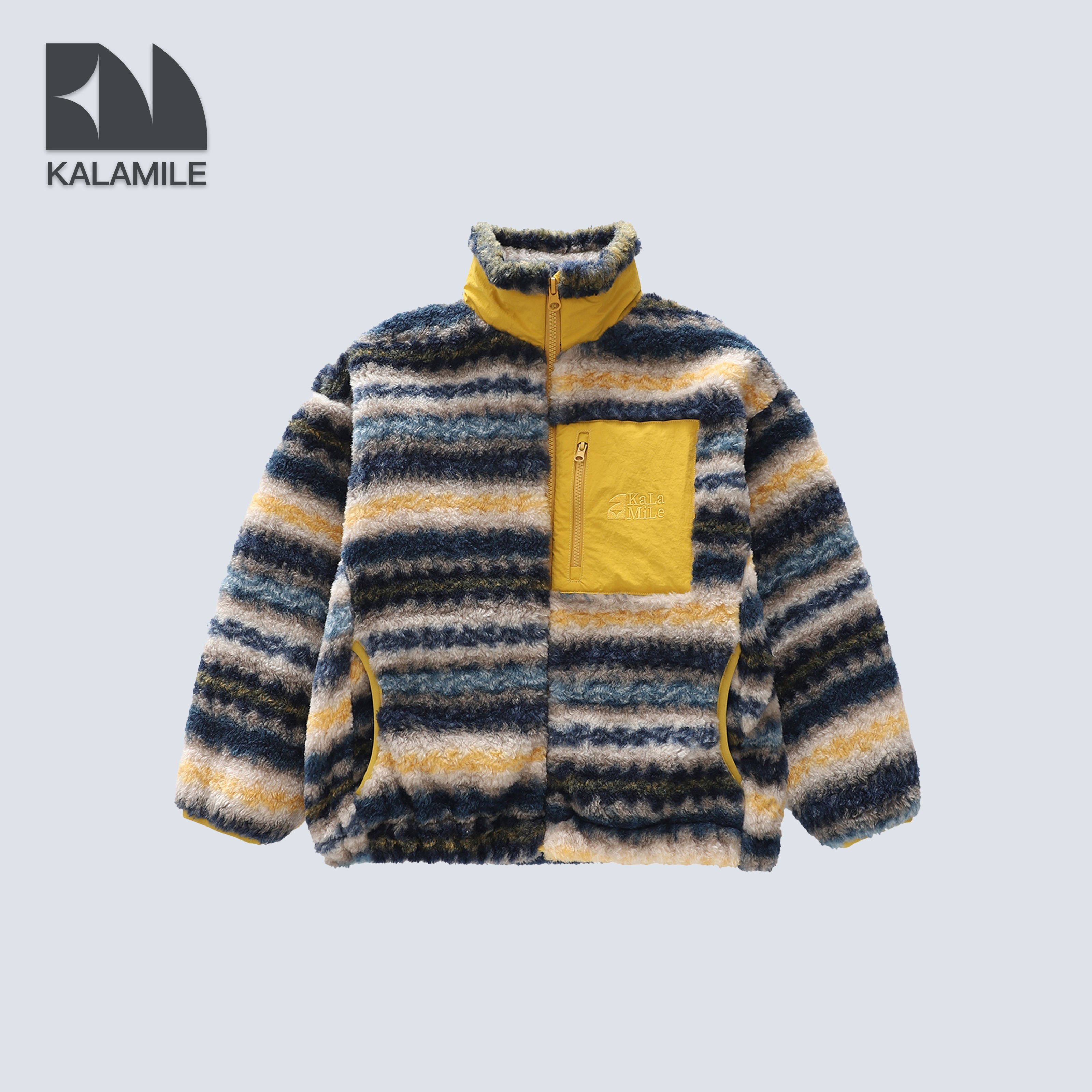 KALAMILE【冬日暖洋洋】儿童冬季加厚立领拼接撞色羊羔绒外套1407C