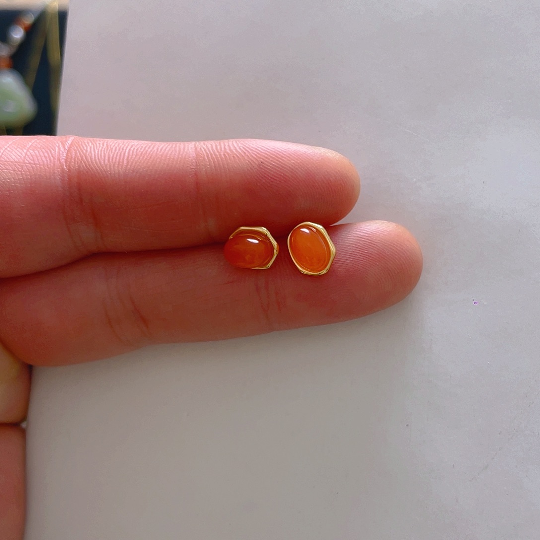 和田玉耳饰银S925镀金镶嵌