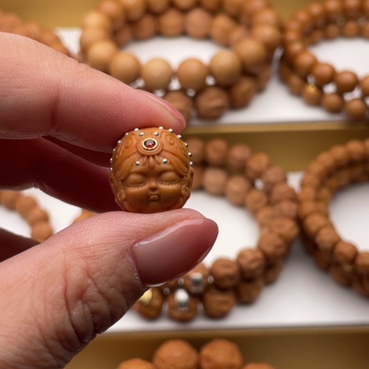 蓝***聪手串猴头核桃镶嵌单颗扎基拉姆