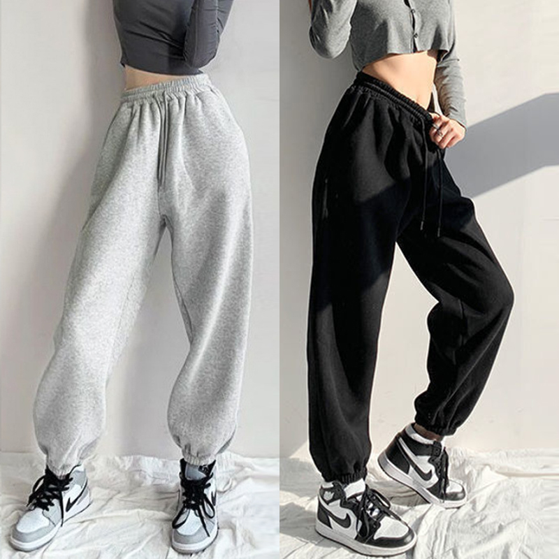 运动裤女2025夏季新款ins百搭宽松薄款显瘦黑色束脚哈伦休闲卫裤