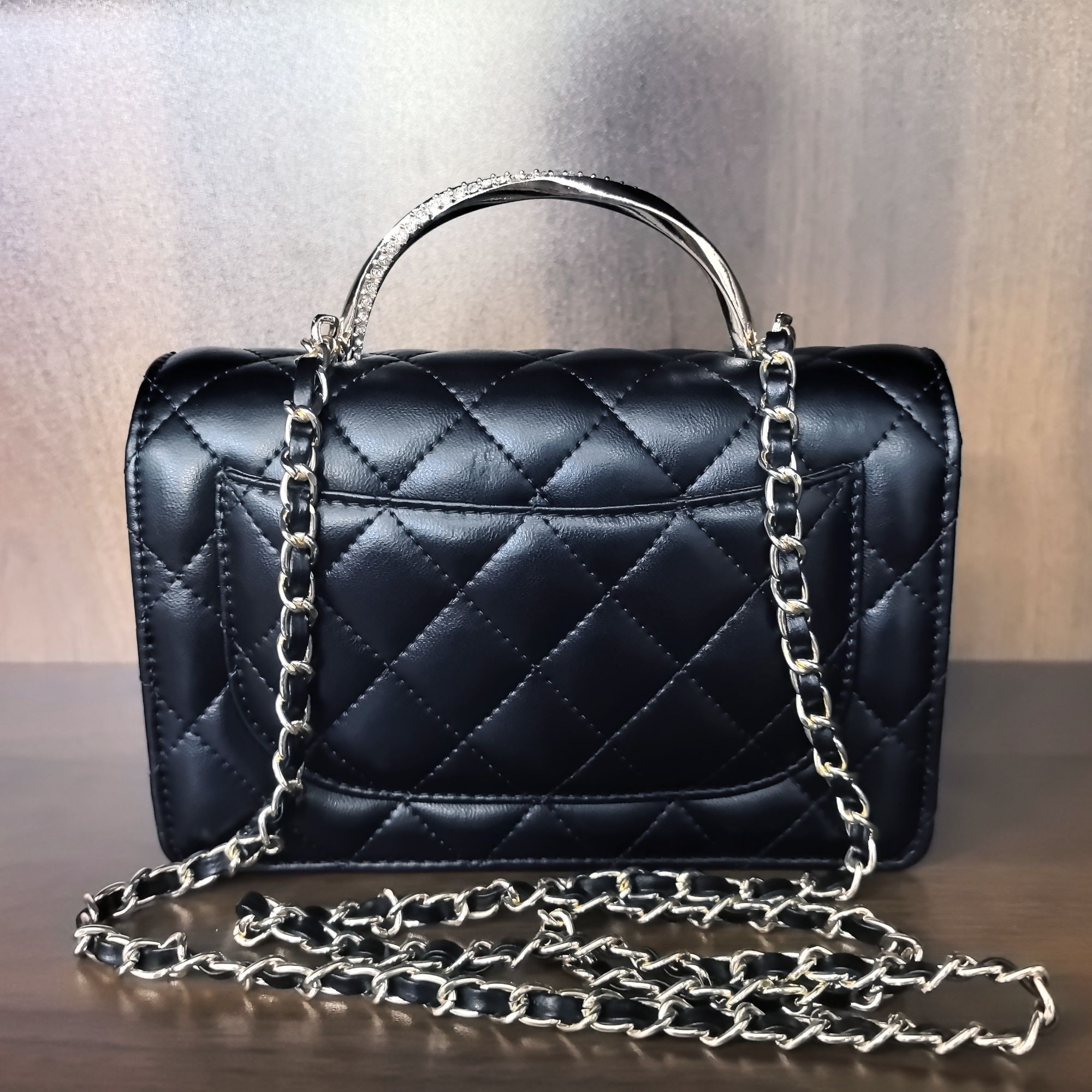 薇薇手工真皮包1005-19-黑色-长19x高12-细钻手提香A09