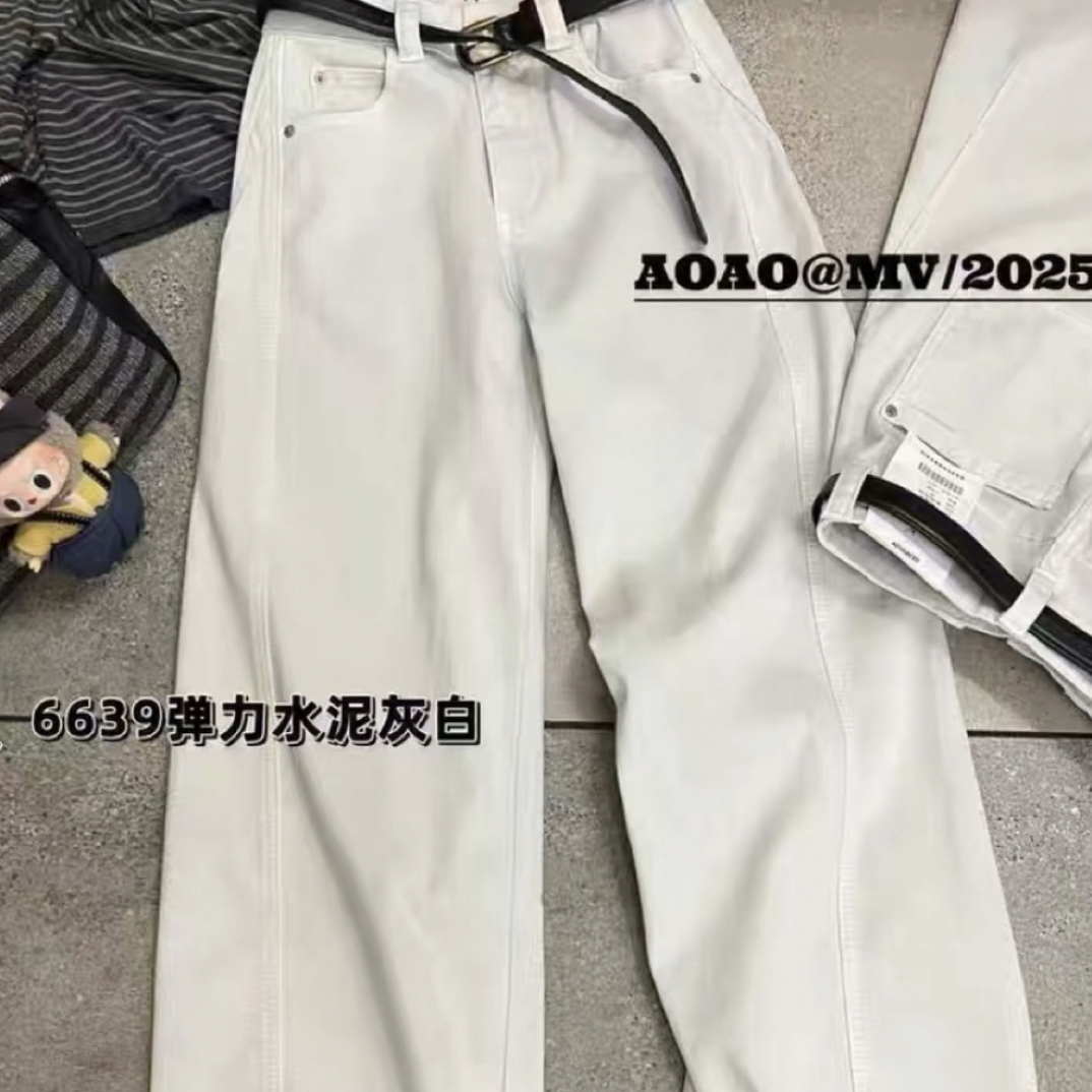 韩系ins感裤子米白色高腰宽松弹力弯刀牛仔裤女春季新款显瘦百搭