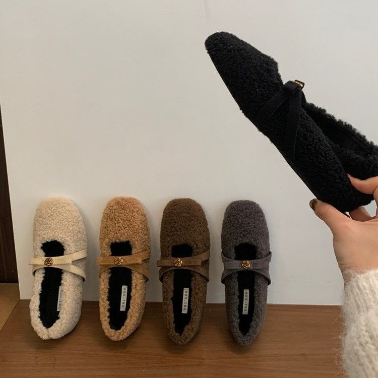 内增高温柔羊羔毛浅口玛丽珍鞋2025秋冬新款软底百搭毛绒豆豆鞋女