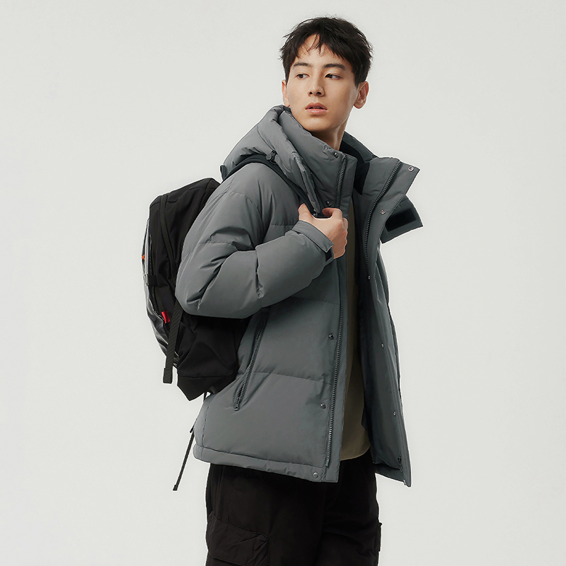 坦博尔新品男士城市商务休闲舒适百搭保暖可脱卸帽短款羽绒服325Z